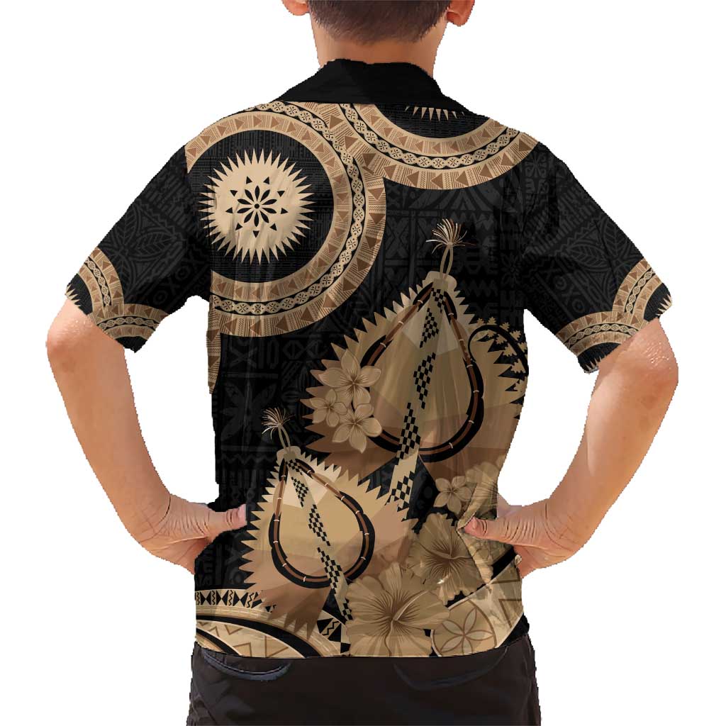 Black Bula Fiji Hawaiian Shirt Fijian Dance Fan Tapa Cloth Pattern