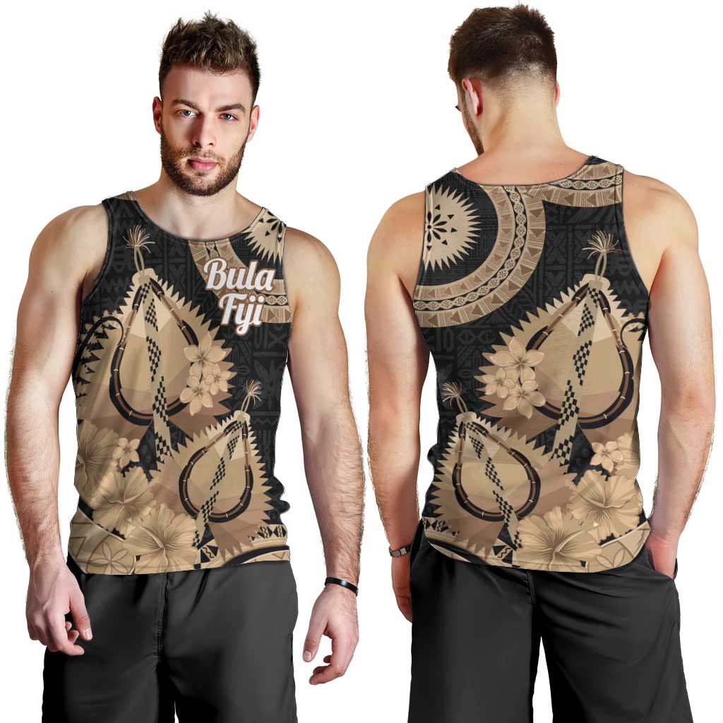 Black Bula Fiji Men Tank Top Fijian Dance Fan Tapa Cloth Pattern