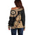 Black Bula Fiji Off Shoulder Sweater Fijian Dance Fan Tapa Cloth Pattern