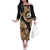 Black Bula Fiji Off The Shoulder Long Sleeve Dress Fijian Dance Fan Tapa Cloth Pattern