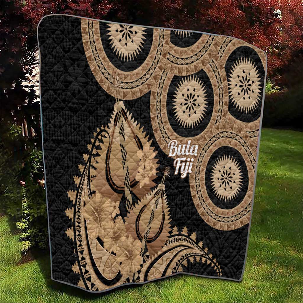 Black Bula Fiji Quilt Fijian Dance Fan Tapa Cloth Pattern