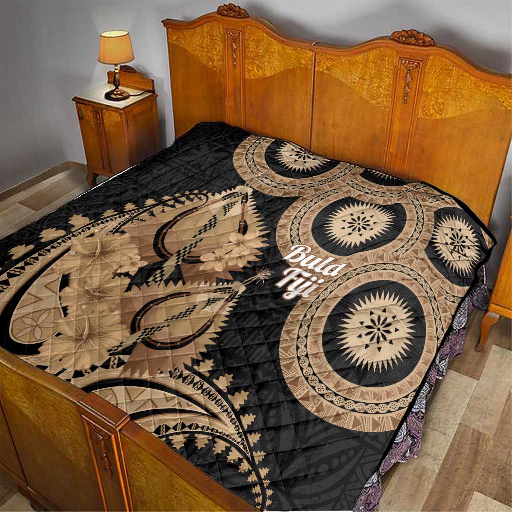 Black Bula Fiji Quilt Fijian Dance Fan Tapa Cloth Pattern