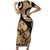 Black Bula Fiji Short Sleeve Bodycon Dress Fijian Dance Fan Tapa Cloth Pattern