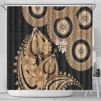 Black Bula Fiji Shower Curtain Fijian Dance Fan Tapa Cloth Pattern