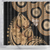 Black Bula Fiji Shower Curtain Fijian Dance Fan Tapa Cloth Pattern