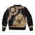 Black Bula Fiji Sleeve Zip Bomber Jacket Fijian Dance Fan Tapa Cloth Pattern