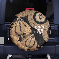 Black Bula Fiji Spare Tire Cover Fijian Dance Fan Tapa Cloth Pattern