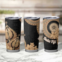 Black Bula Fiji Tumbler Cup Fijian Dance Fan Tapa Cloth Pattern