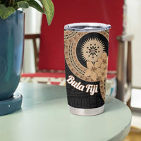 Black Bula Fiji Tumbler Cup Fijian Dance Fan Tapa Cloth Pattern