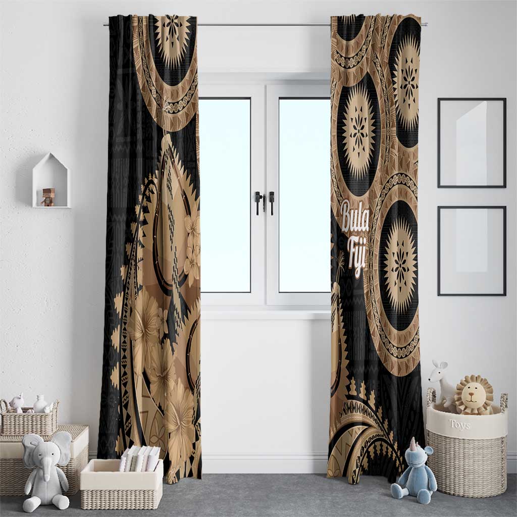 Black Bula Fiji Window Curtain Fijian Dance Fan Tapa Cloth Pattern