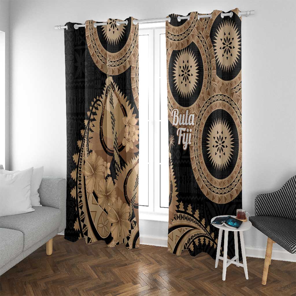Black Bula Fiji Window Curtain Fijian Dance Fan Tapa Cloth Pattern