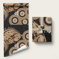 Black Bula Fiji Wrapping Paper Fijian Dance Fan Tapa Cloth Pattern - Polynesian Pride