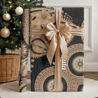 Black Bula Fiji Wrapping Paper Fijian Dance Fan Tapa Cloth Pattern - Polynesian Pride