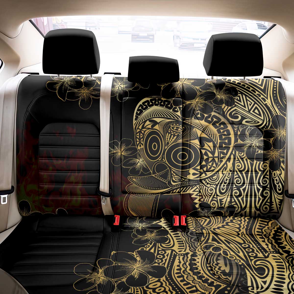 Frangipani Festival Rabaul Back Car Seat Cover PNG Tribal Baining Mask Tattoo - Polynesian Pride