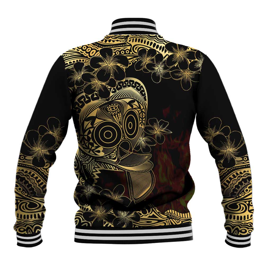 Frangipani Festival Rabaul Baseball Jacket PNG Tribal Baining Mask Tattoo - Polynesian Pride