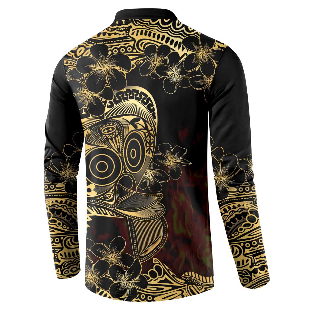 Frangipani Festival Rabaul Button Sweatshirt PNG Tribal Baining Mask Tattoo - Polynesian Pride