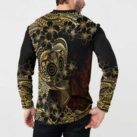 Frangipani Festival Rabaul Button Sweatshirt PNG Tribal Baining Mask Tattoo - Polynesian Pride