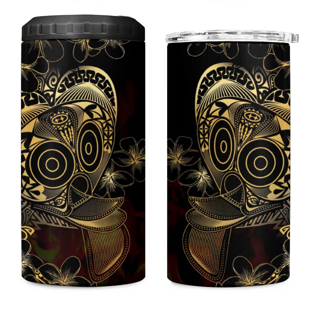 Frangipani Festival Rabaul 4 in 1 Can Cooler Tumbler PNG Tribal Baining Mask Tattoo - Polynesian Pride