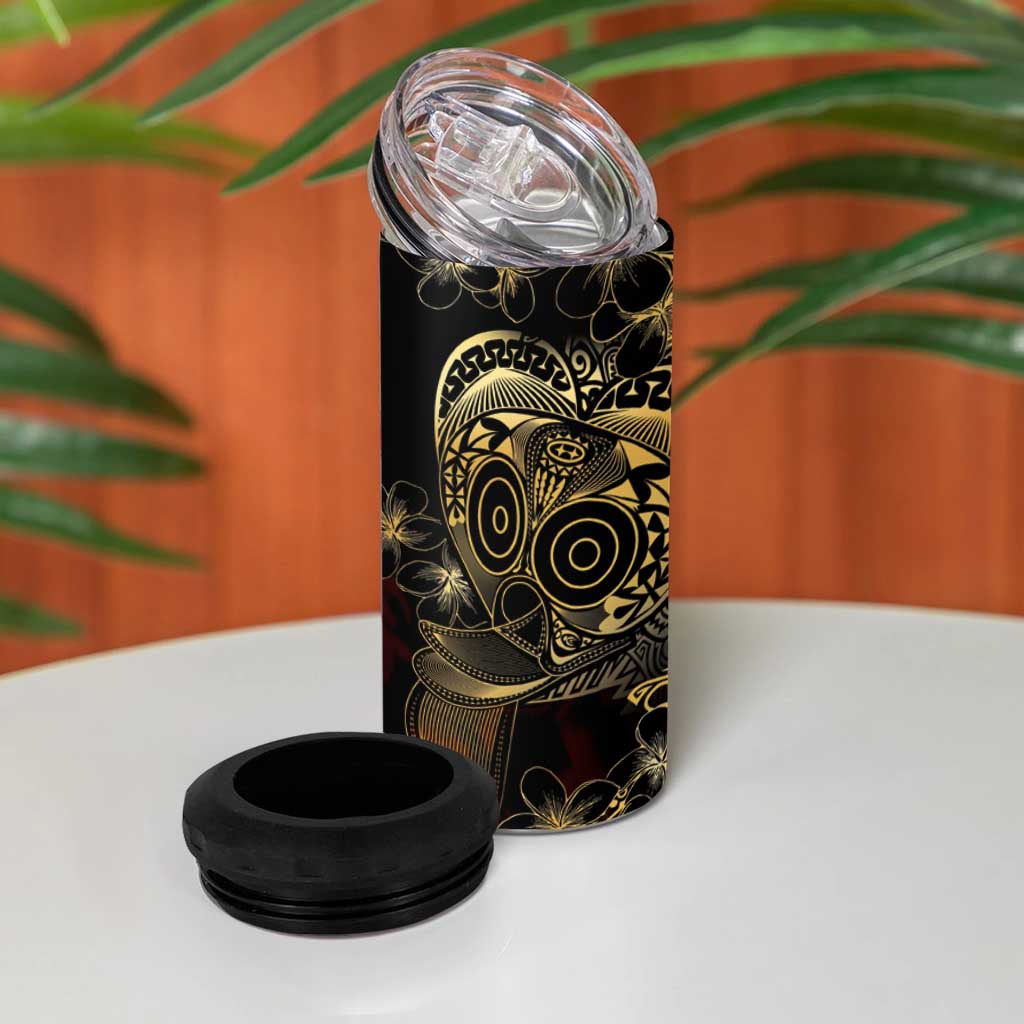 Frangipani Festival Rabaul 4 in 1 Can Cooler Tumbler PNG Tribal Baining Mask Tattoo - Polynesian Pride