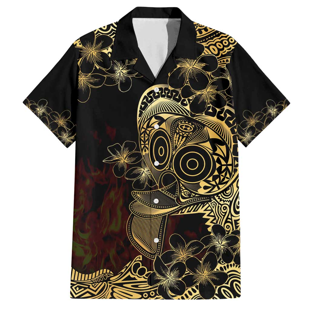 Frangipani Festival Rabaul Family Matching Long Sleeve Bodycon Dress and Hawaiian Shirt PNG Tribal Baining Mask Tattoo LT14 Dad's Shirt - Short Sleeve Black - Polynesian Pride