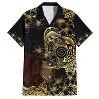 Frangipani Festival Rabaul Family Matching Long Sleeve Bodycon Dress and Hawaiian Shirt PNG Tribal Baining Mask Tattoo LT14 Dad's Shirt - Short Sleeve Black - Polynesian Pride