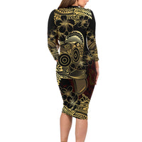 Frangipani Festival Rabaul Family Matching Long Sleeve Bodycon Dress and Hawaiian Shirt PNG Tribal Baining Mask Tattoo LT14 - Polynesian Pride