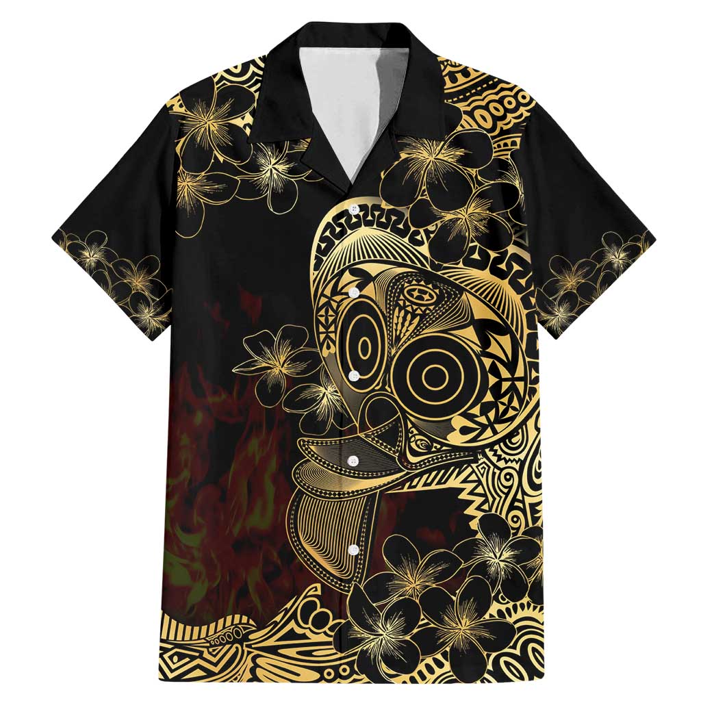 Frangipani Festival Rabaul Family Matching Mermaid Dress and Hawaiian Shirt PNG Tribal Baining Mask Tattoo LT14 Dad's Shirt - Short Sleeve Black - Polynesian Pride