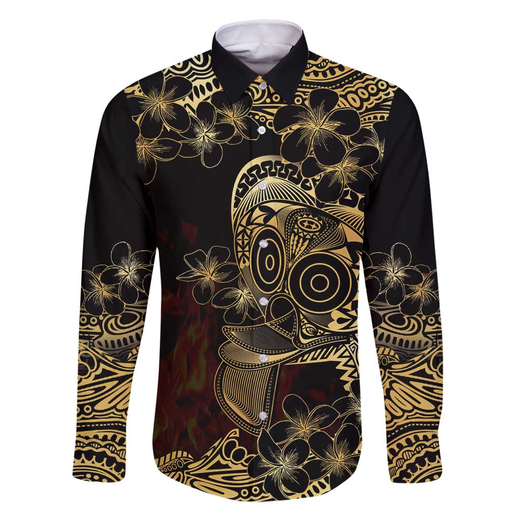 Frangipani Festival Rabaul Family Matching Mermaid Dress and Hawaiian Shirt PNG Tribal Baining Mask Tattoo LT14 Dad's Shirt - Long Sleeve Black - Polynesian Pride