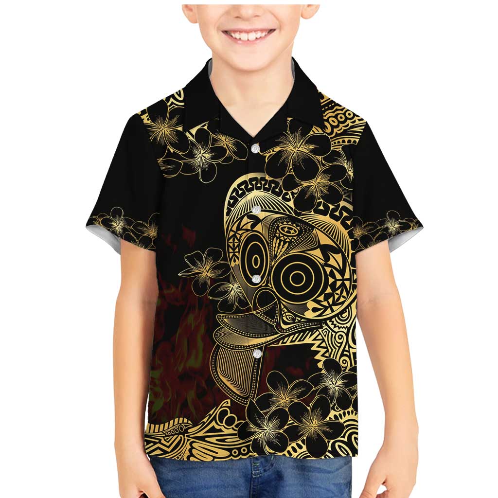 Frangipani Festival Rabaul Family Matching Mermaid Dress and Hawaiian Shirt PNG Tribal Baining Mask Tattoo LT14 Son's Shirt Black - Polynesian Pride
