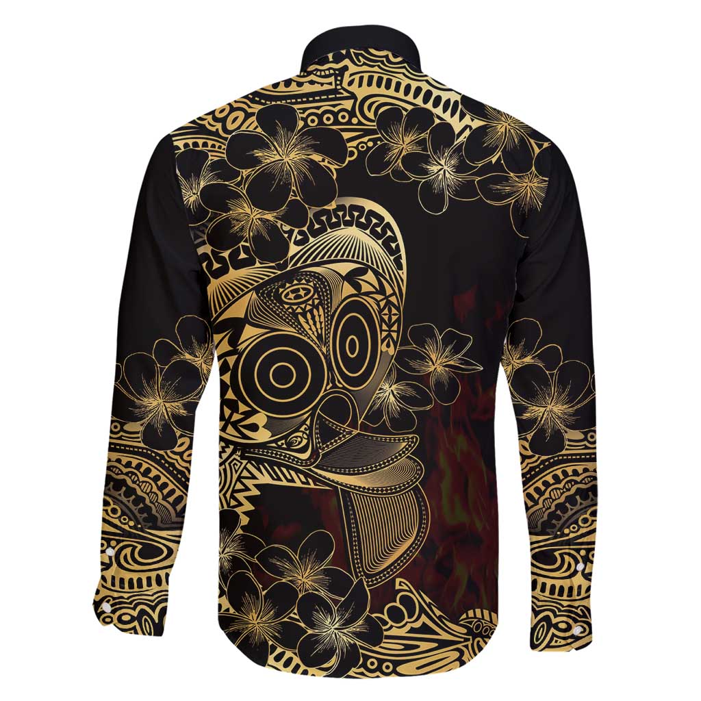 Frangipani Festival Rabaul Family Matching Off Shoulder Maxi Dress and Hawaiian Shirt PNG Tribal Baining Mask Tattoo - Polynesian Pride