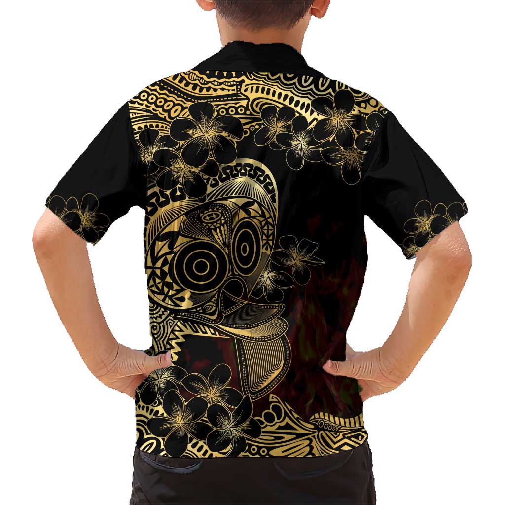 Frangipani Festival Rabaul Family Matching Short Sleeve Bodycon Dress and Hawaiian Shirt PNG Tribal Baining Mask Tattoo LT14 - Polynesian Pride