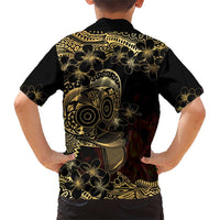 Frangipani Festival Rabaul Family Matching Short Sleeve Bodycon Dress and Hawaiian Shirt PNG Tribal Baining Mask Tattoo LT14 - Polynesian Pride