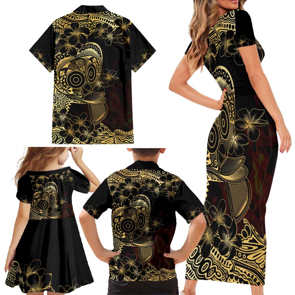 Frangipani Festival Rabaul Family Matching Short Sleeve Bodycon Dress and Hawaiian Shirt PNG Tribal Baining Mask Tattoo LT14 - Polynesian Pride