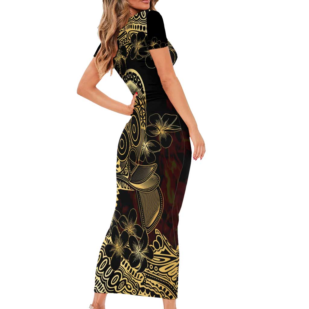 Frangipani Festival Rabaul Family Matching Short Sleeve Bodycon Dress and Hawaiian Shirt PNG Tribal Baining Mask Tattoo LT14 - Polynesian Pride
