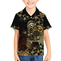 Frangipani Festival Rabaul Family Matching Short Sleeve Bodycon Dress and Hawaiian Shirt PNG Tribal Baining Mask Tattoo LT14 Son's Shirt Black - Polynesian Pride
