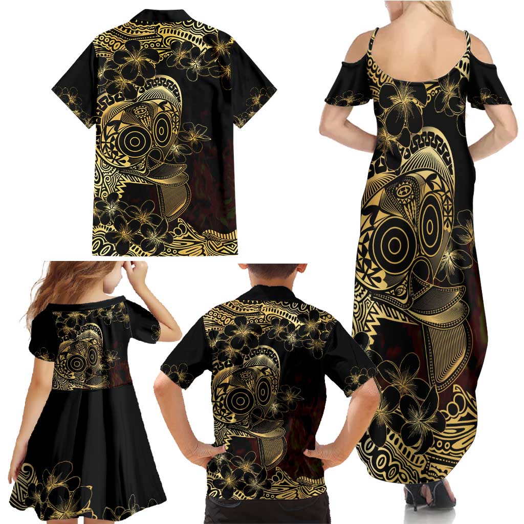 Frangipani Festival Rabaul Family Matching Summer Maxi Dress and Hawaiian Shirt PNG Tribal Baining Mask Tattoo - Polynesian Pride