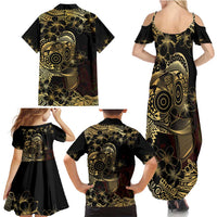 Frangipani Festival Rabaul Family Matching Summer Maxi Dress and Hawaiian Shirt PNG Tribal Baining Mask Tattoo - Polynesian Pride