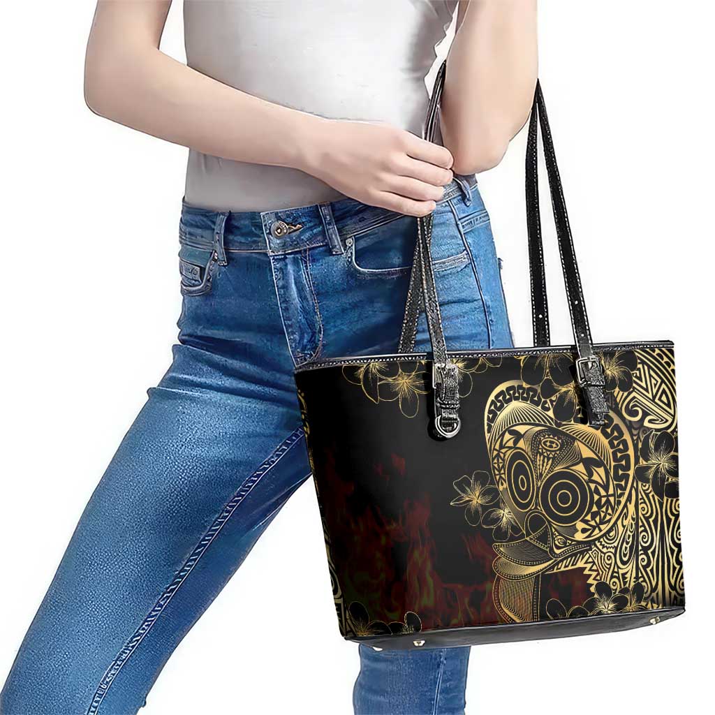 Frangipani Festival Rabaul Leather Tote Bag PNG Tribal Baining Mask Tattoo LT14 - Polynesian Pride