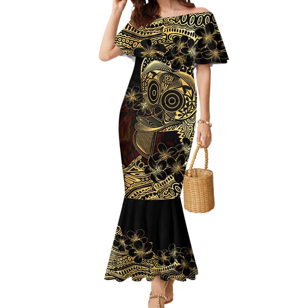 Frangipani Festival Rabaul Mermaid Dress PNG Tribal Baining Mask Tattoo LT14 Women Black - Polynesian Pride