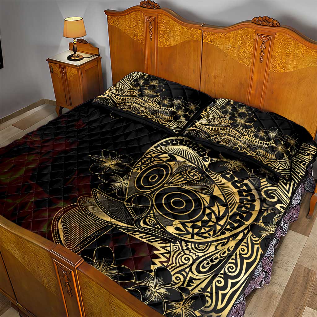 Frangipani Festival Rabaul Quilt Bed Set PNG Tribal Baining Mask Tattoo - Polynesian Pride
