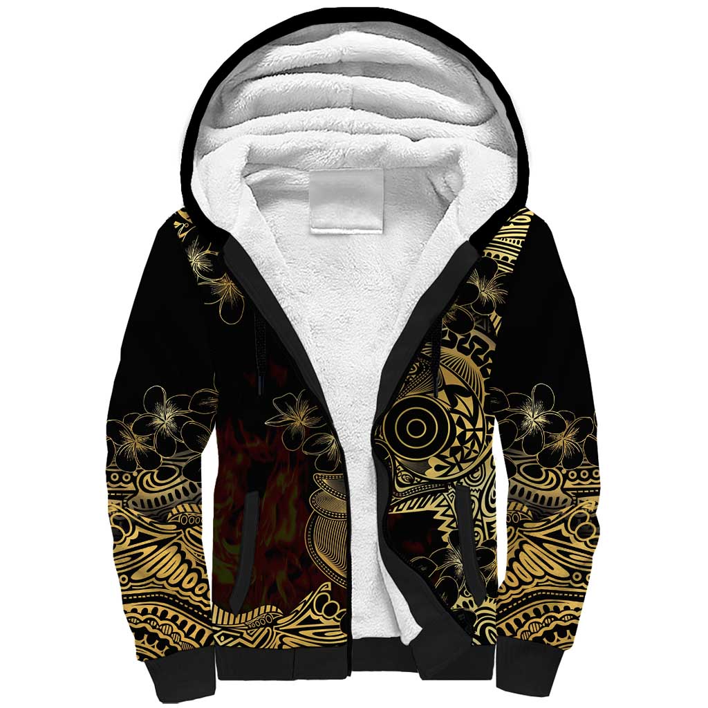 Frangipani Festival Rabaul Sherpa Hoodie PNG Tribal Baining Mask Tattoo - Polynesian Pride