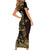 Frangipani Festival Rabaul Short Sleeve Bodycon Dress PNG Tribal Baining Mask Tattoo - Polynesian Pride