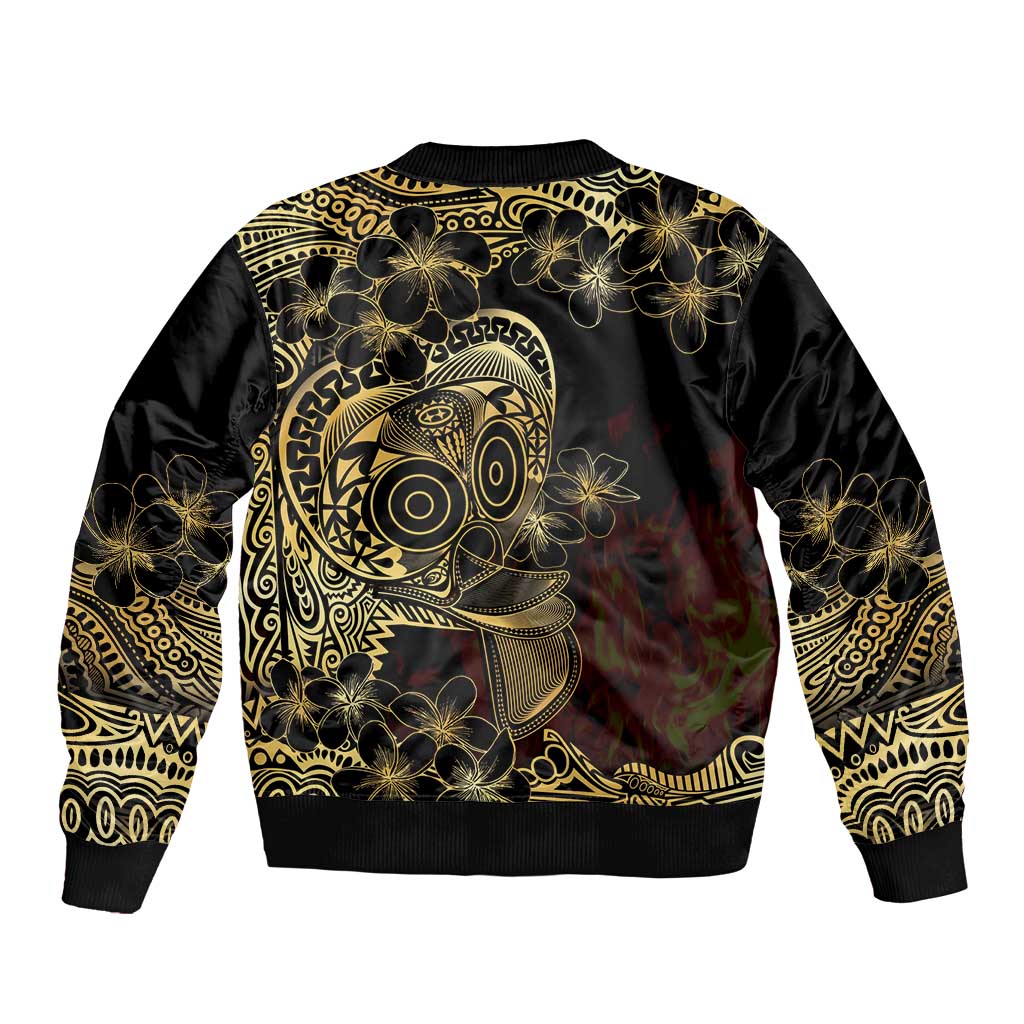Frangipani Festival Rabaul Sleeve Zip Bomber Jacket PNG Tribal Baining Mask Tattoo - Polynesian Pride