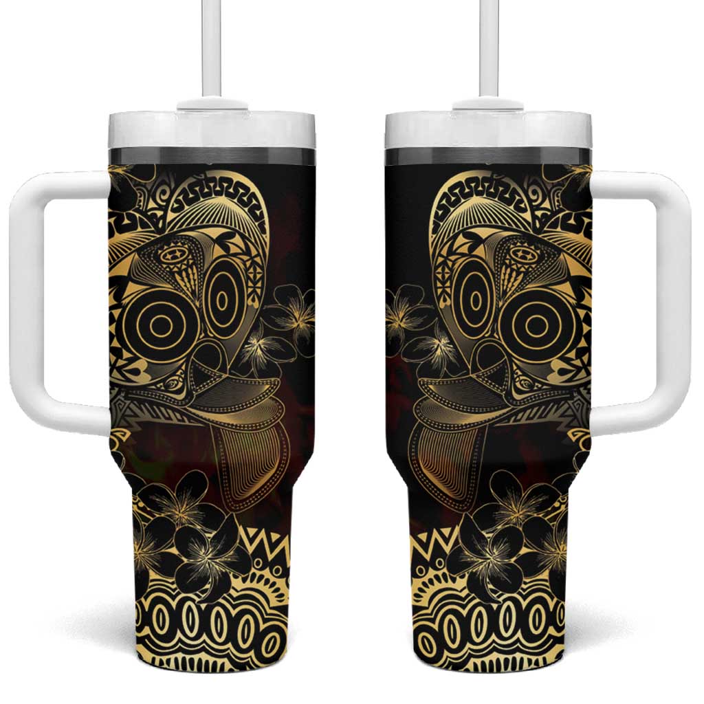 Frangipani Festival Rabaul Tumbler With Handle PNG Tribal Baining Mask Tattoo - Polynesian Pride