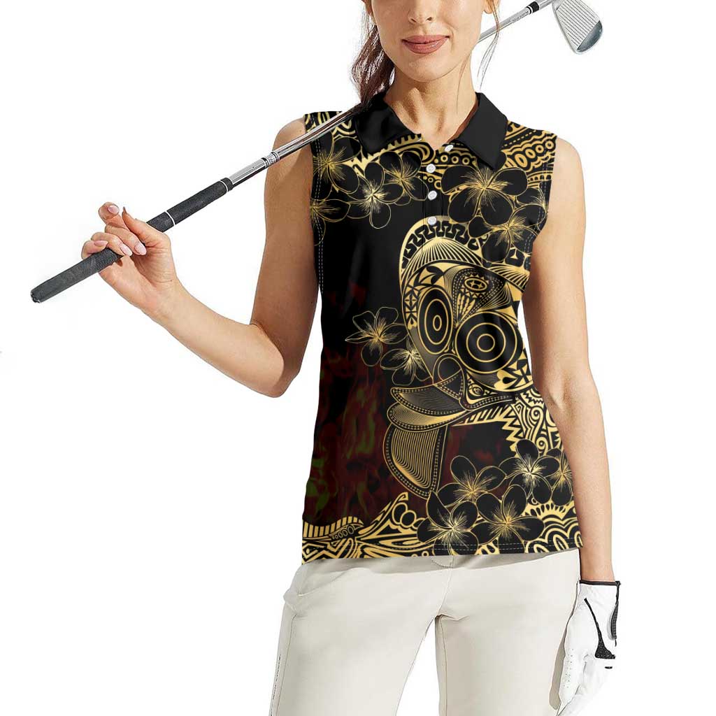 Frangipani Festival Rabaul Women Sleeveless Polo Shirt PNG Tribal Baining Mask Tattoo - Polynesian Pride