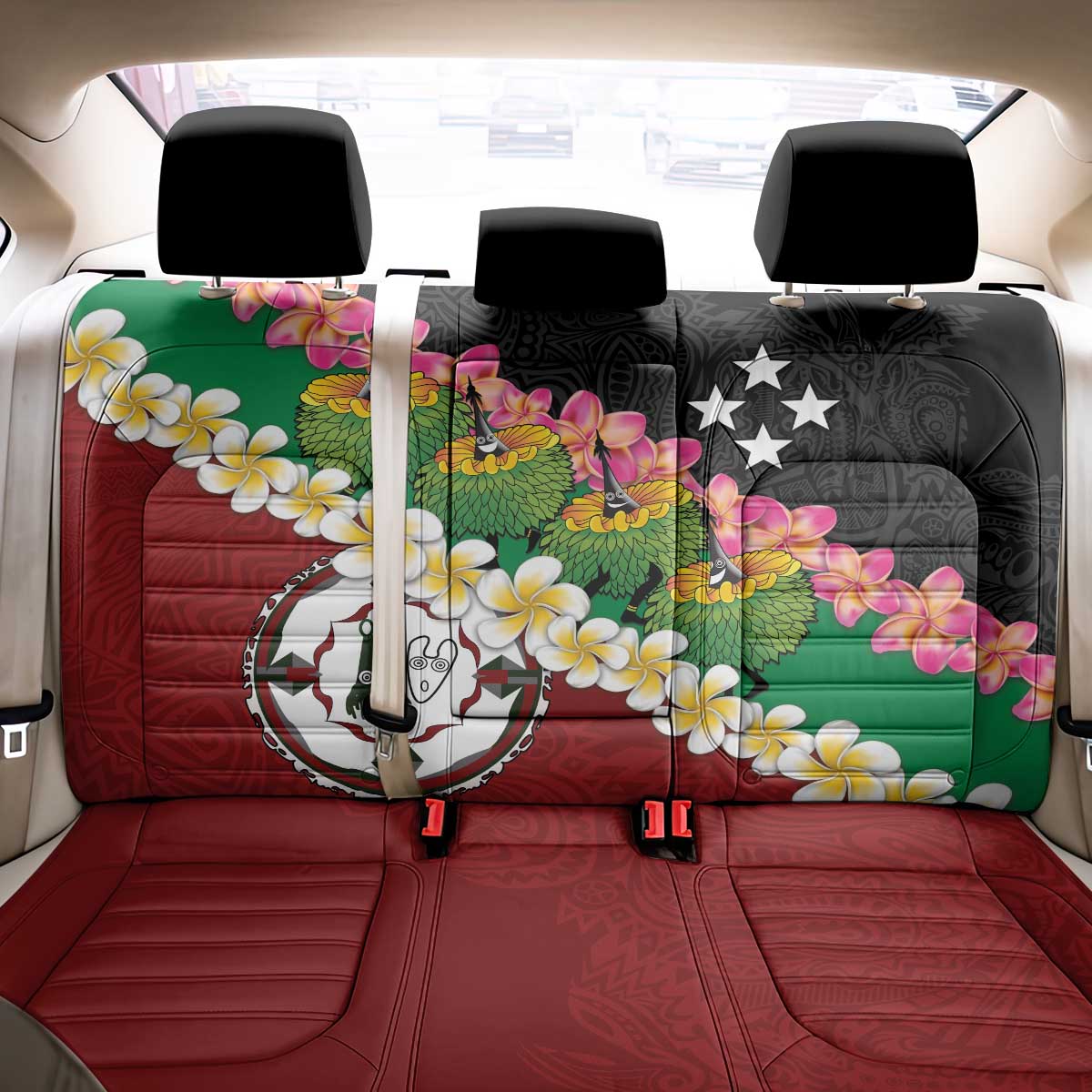 Frangipani Festival Rabaul East New Britain Back Car Seat Cover Dukduk Dance With Plumeria - Polynesian Pride