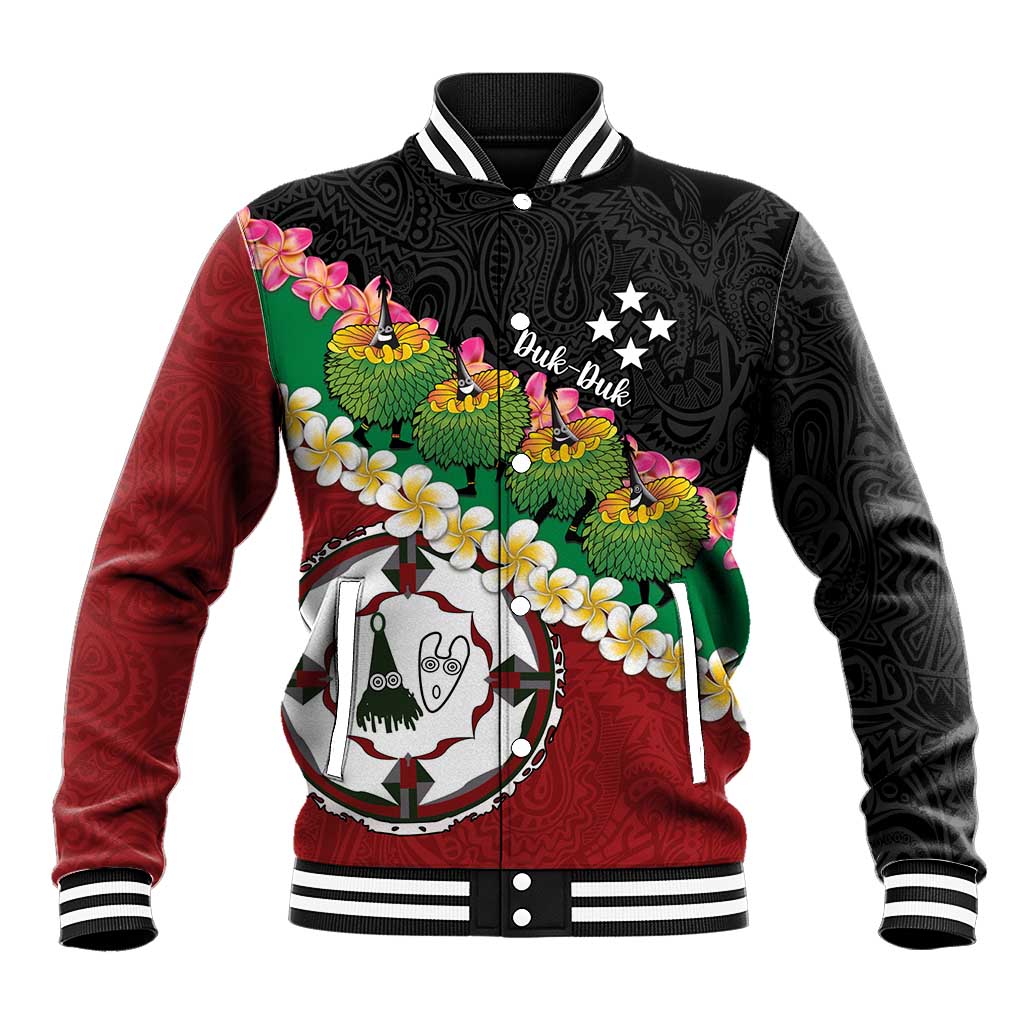 Frangipani Festival Rabaul East New Britain Baseball Jacket Dukduk Dance With Plumeria - Polynesian Pride