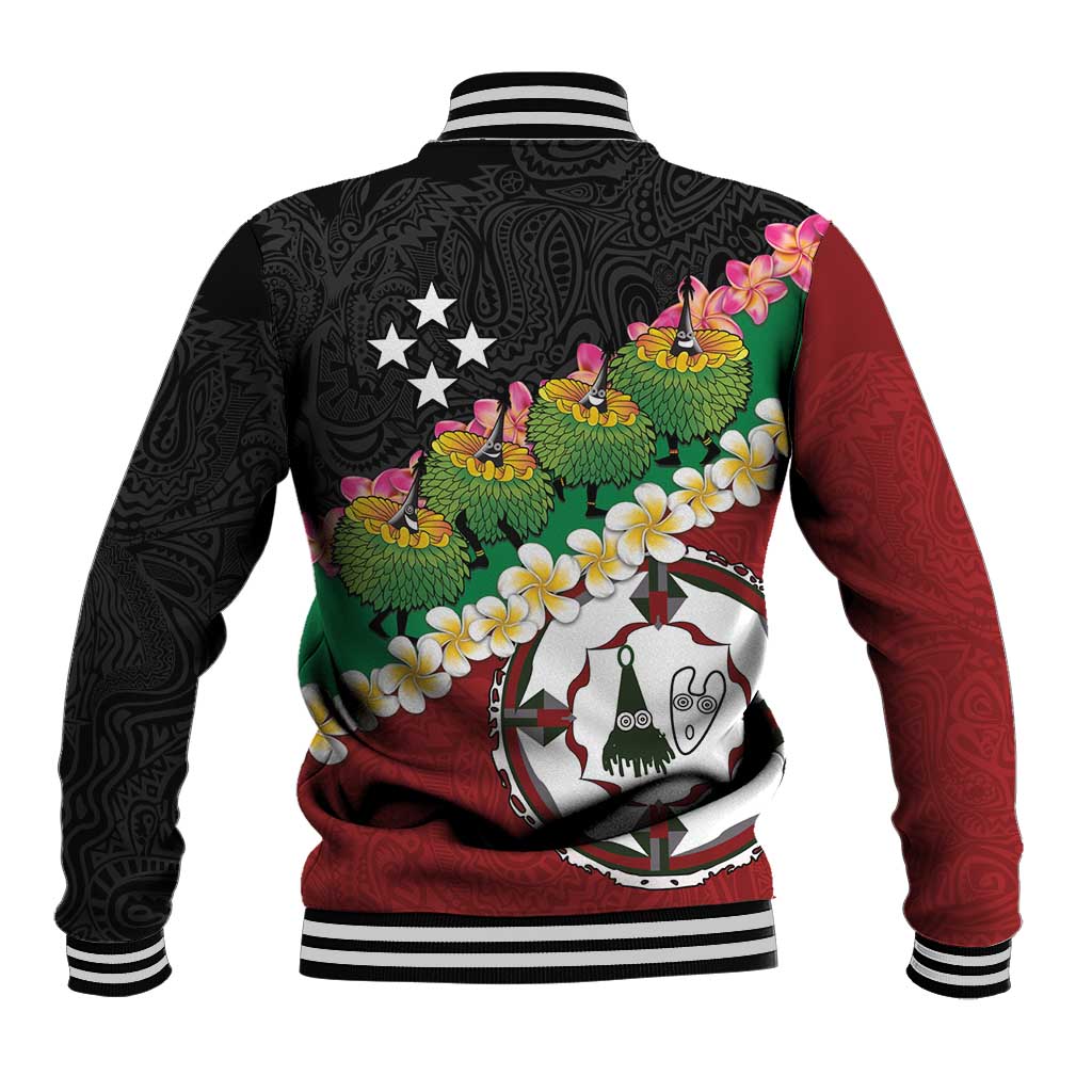 Frangipani Festival Rabaul East New Britain Baseball Jacket Dukduk Dance With Plumeria - Polynesian Pride