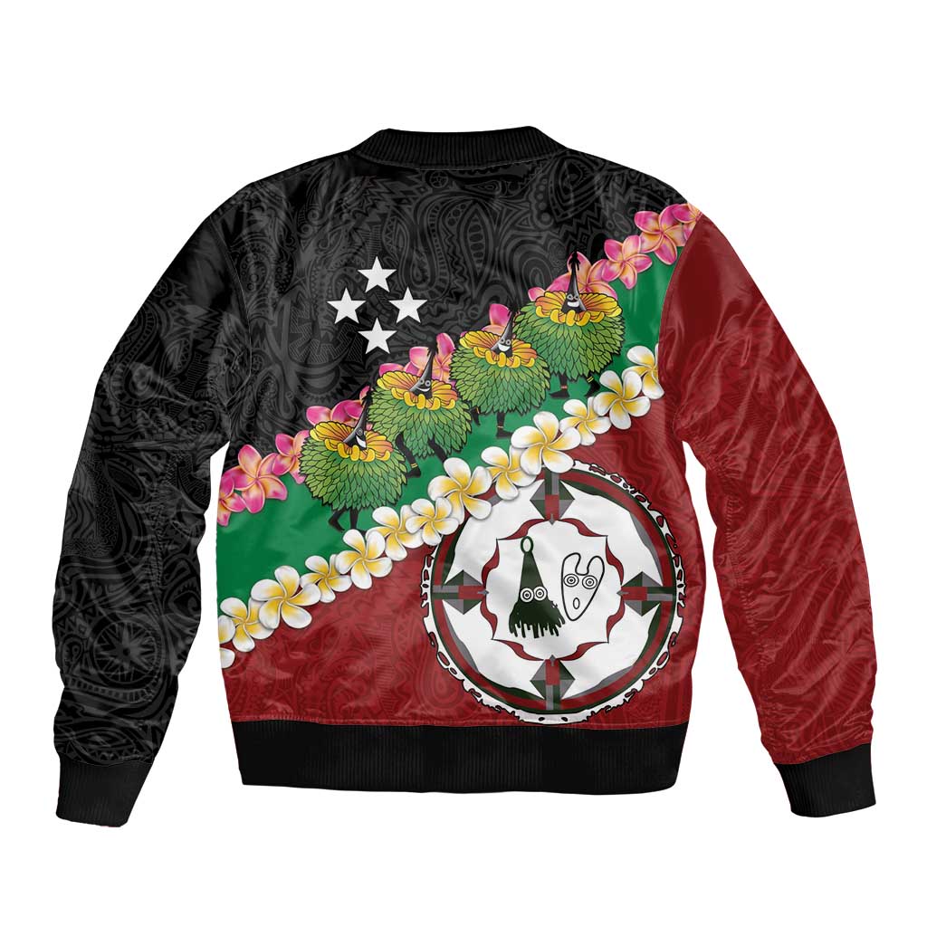 Frangipani Festival Rabaul East New Britain Bomber Jacket Dukduk Dance With Plumeria - Polynesian Pride
