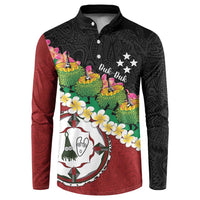 Frangipani Festival Rabaul East New Britain Button Sweatshirt Dukduk Dance With Plumeria - Polynesian Pride
